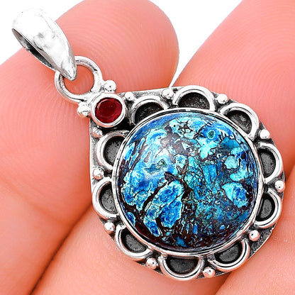 Natural Shattuckite - USA & Garnet Pendant P-1080 SDP145075