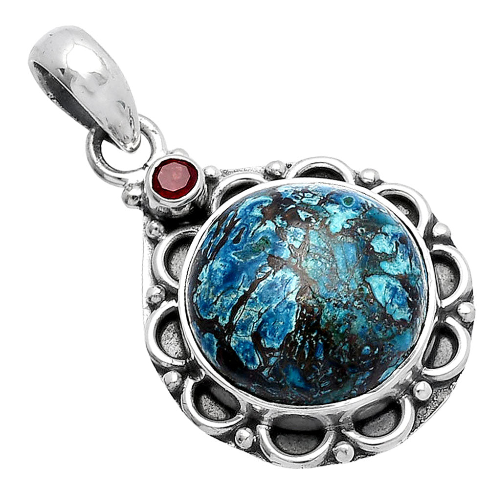 Natural Shattuckite - USA & Garnet Pendant P-1080 SDP145075