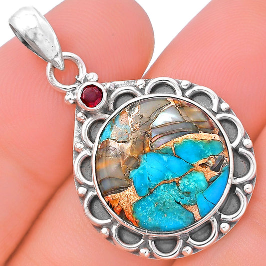 Shell In Black Blue Turquoise and Garnet Pendant P-1080 SDP145077