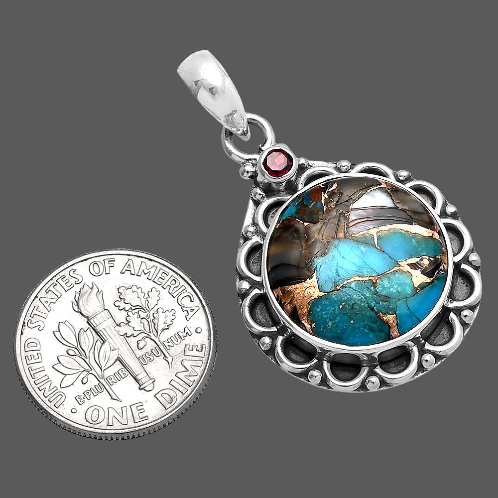 Shell In Black Blue Turquoise and Garnet Pendant P-1080 SDP145077