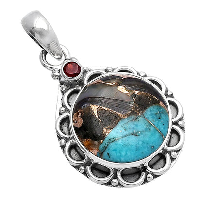 Shell In Black Blue Turquoise and Garnet Pendant P-1080 SDP145082
