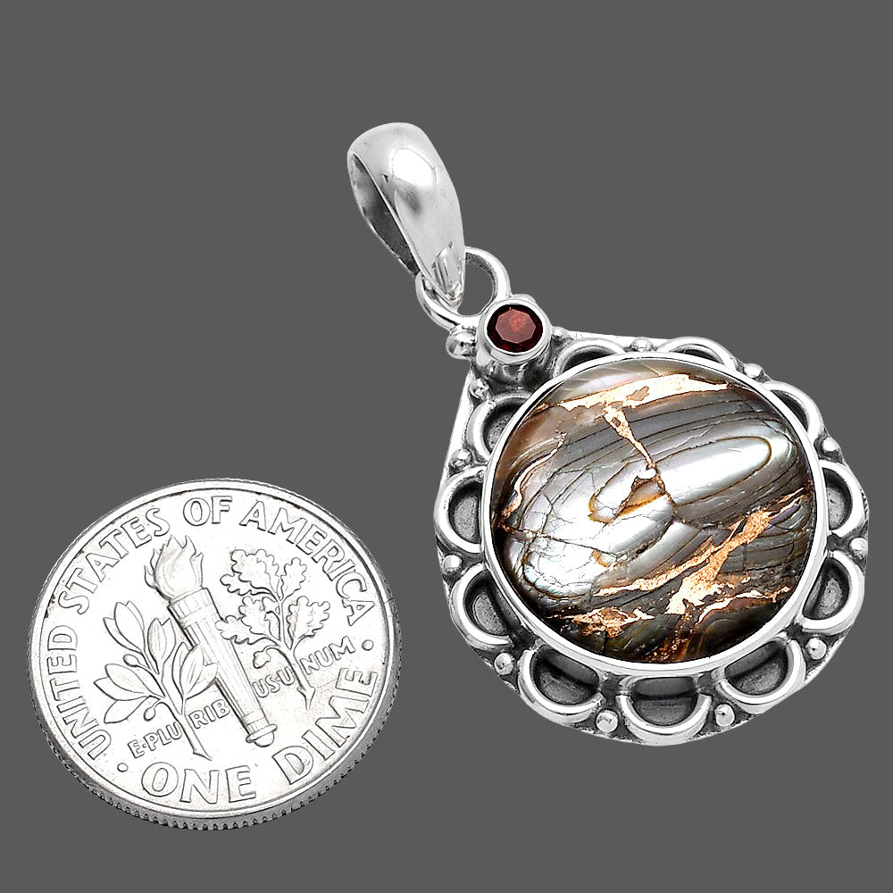 Natural Copper Abalone Shell & Garnet Pendant P-1080 SDP145087