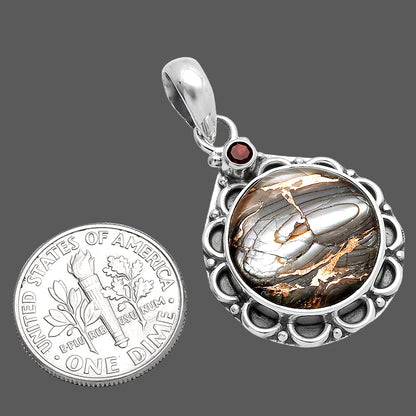 Natural Copper Abalone Shell & Garnet Pendant P-1080 SDP145087