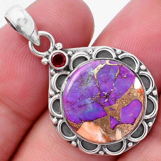 Spiny Oyster Turquoise & Garnet Pendant P-1080 SDP145090