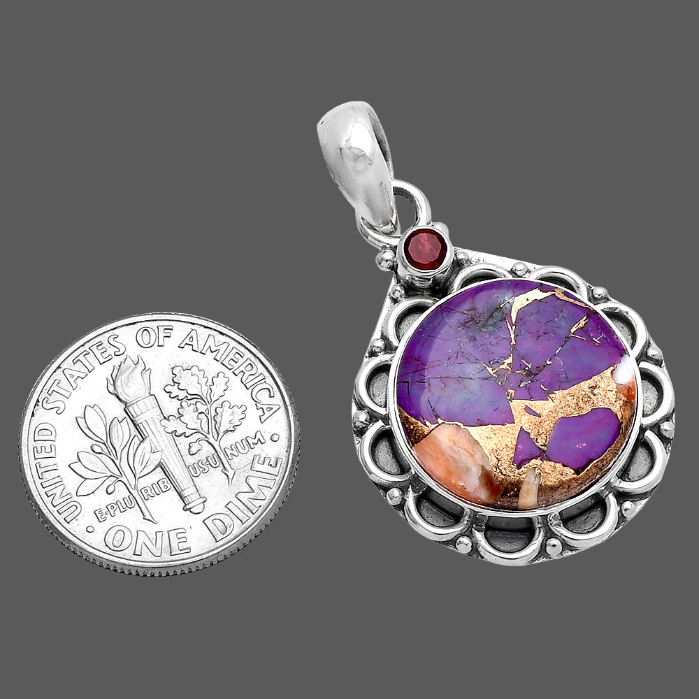 Spiny Oyster Turquoise & Garnet Pendant P-1080 SDP145090