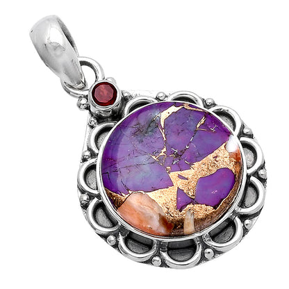 Spiny Oyster Turquoise & Garnet Pendant P-1080 SDP145090