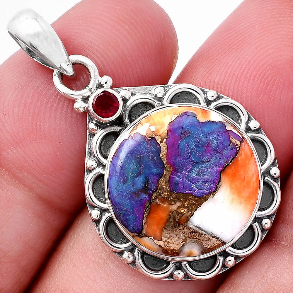 Spiny Oyster Turquoise & Garnet Pendant P-1080 SDP145092