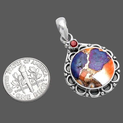 Spiny Oyster Turquoise & Garnet Pendant P-1080 SDP145092
