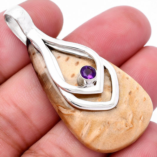 Palm Root Fossil Agate & Amethyst Pendant P-1562 SDP145107