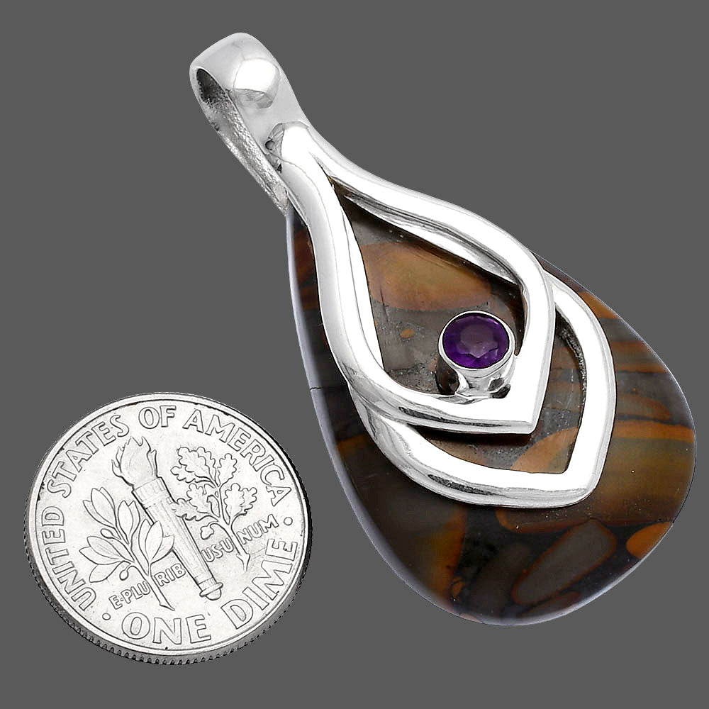 Natural Bamboo Jasper & Amethyst Pendant P-1562 SDP145109
