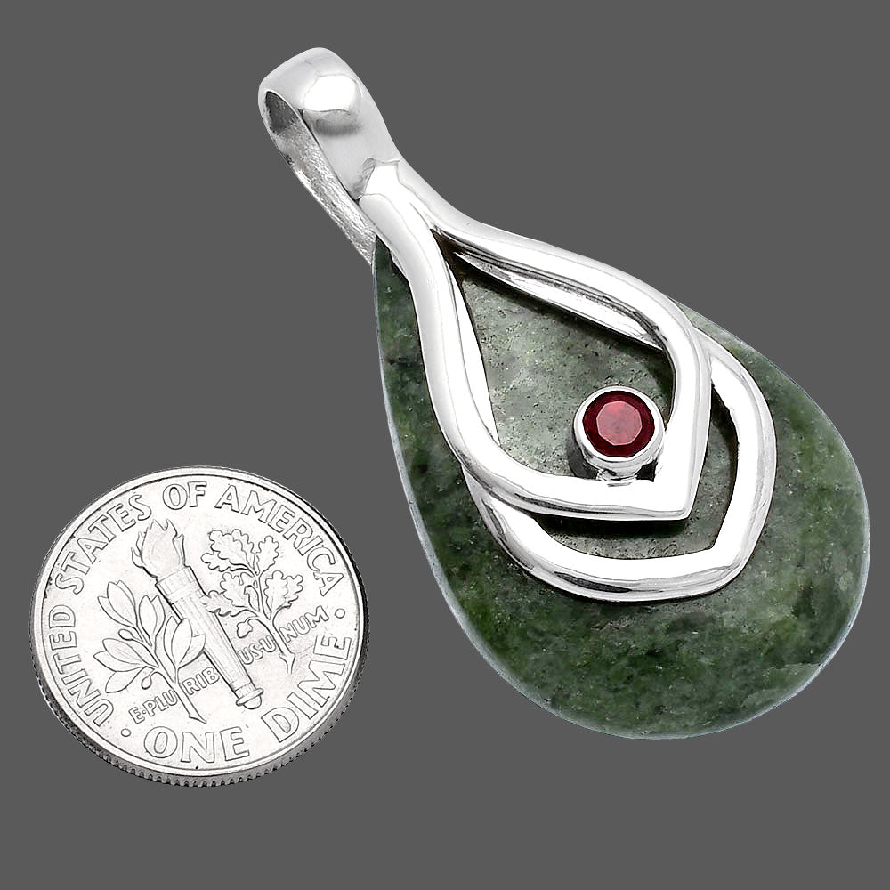 Natural Serpentine & Garnet Pendant P-1562 SDP145115