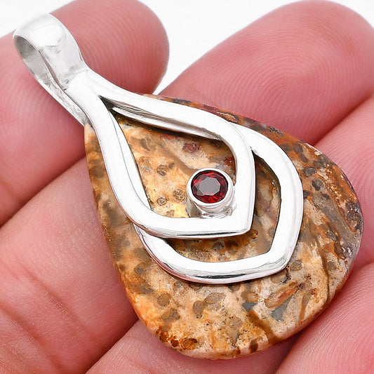 Palm Root Fossil Agate & Garnet Pendant P-1562 SDP145120