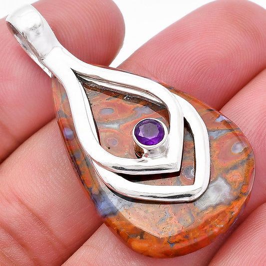 Natural Red Moss Agate & Amethyst Pendant P-1562 SDP145122