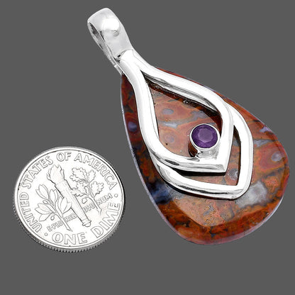 Natural Red Moss Agate & Amethyst Pendant P-1562 SDP145122