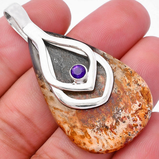 Palm Root Fossil Agate & Amethyst Pendant P-1562 SDP145128