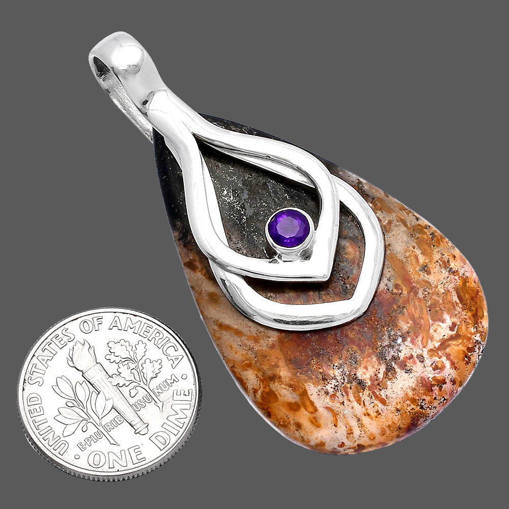 Palm Root Fossil Agate & Amethyst Pendant P-1562 SDP145128