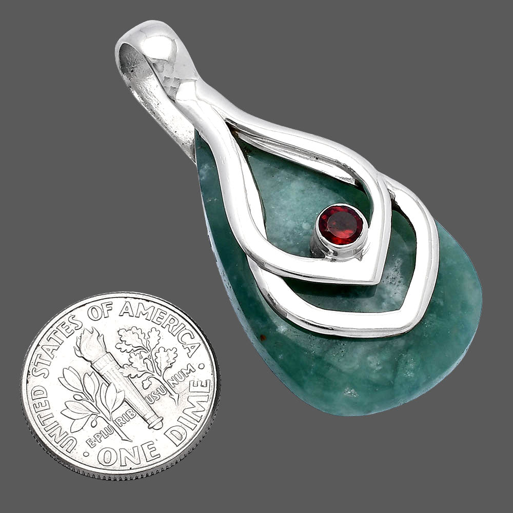 Natural Green Lace Agate & Garnet Pendant P-1562 SDP145129