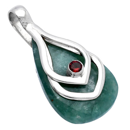 Natural Green Lace Agate & Garnet Pendant P-1562 SDP145129