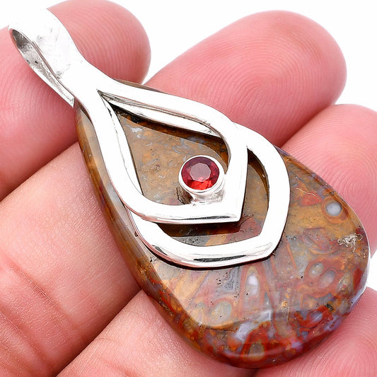 Natural Red Moss Agate & Garnet Pendant P-1562 SDP145136