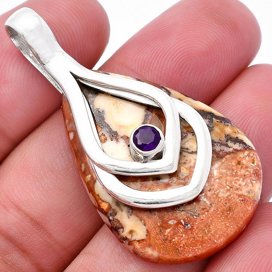 Palm Root Fossil Agate & Amethyst Pendant P-1562 SDP145143