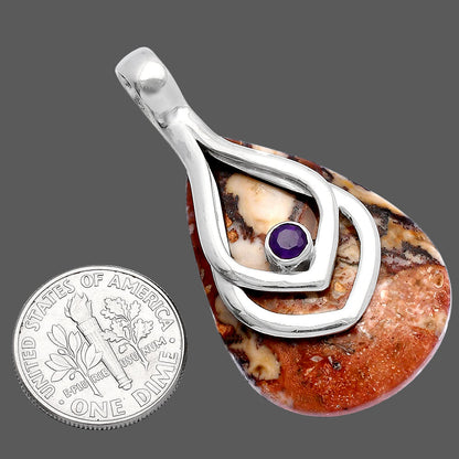 Palm Root Fossil Agate & Amethyst Pendant P-1562 SDP145143