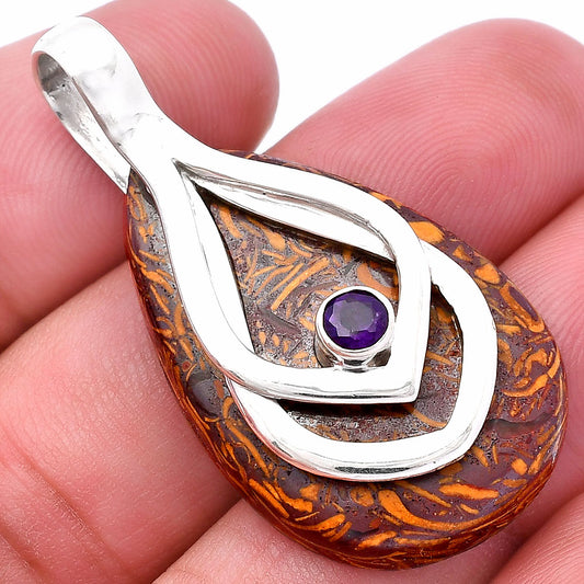 Coquina Fossil Jasper & Amethyst Pendant P-1562 SDP145146