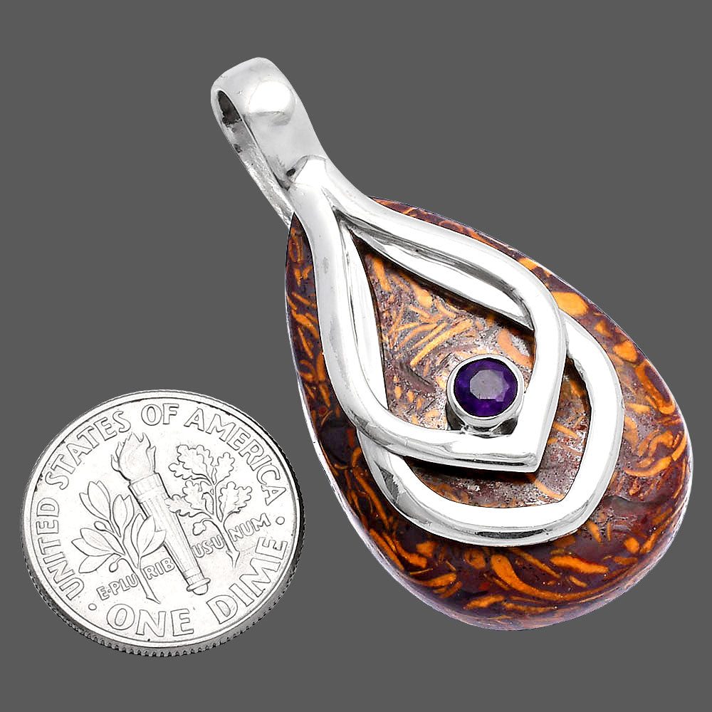 Coquina Fossil Jasper & Amethyst Pendant P-1562 SDP145146