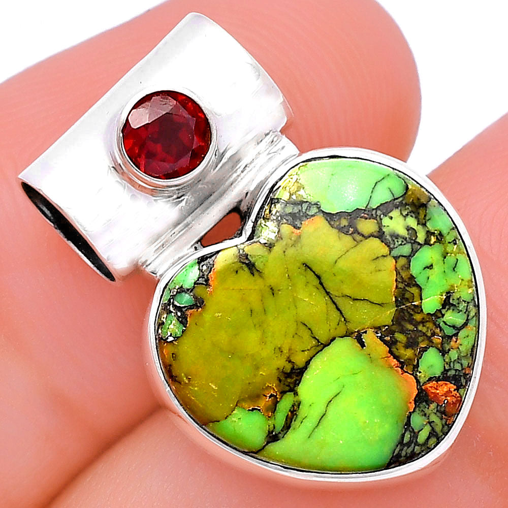 Heart Green Matrix Turquoise & Garnet Pendant P-1300 SDP145155