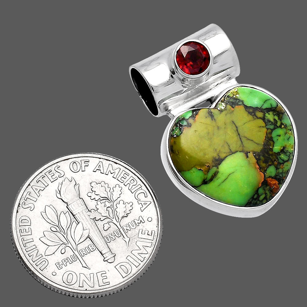 Heart Green Matrix Turquoise & Garnet Pendant P-1300 SDP145155