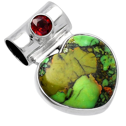 Heart Green Matrix Turquoise & Garnet Pendant P-1300 SDP145155