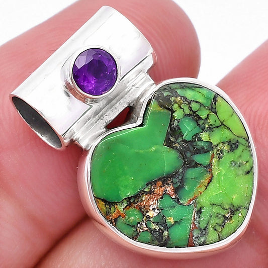 Heart - Green Matrix Turquoise & Amethyst Pendant P-1300 SDP145161