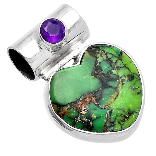 Heart - Green Matrix Turquoise & Amethyst Pendant P-1300 SDP145161