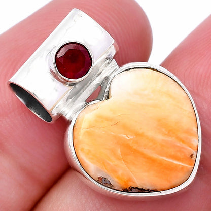 Heart Spiny Oyster Turquoise & Garnet Pendant P-1300 SDP145164
