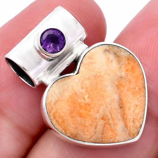 Heart - Coral Jasper & Amethyst Pendant P-1300 SDP145187