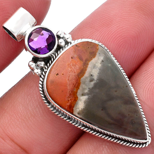 Natural Polygram Jasper & Amethyst Pendant P-1121 SDP145249