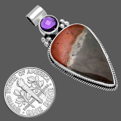 Natural Polygram Jasper & Amethyst Pendant P-1121 SDP145249
