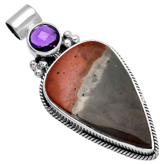 Natural Polygram Jasper & Amethyst Pendant P-1121 SDP145249