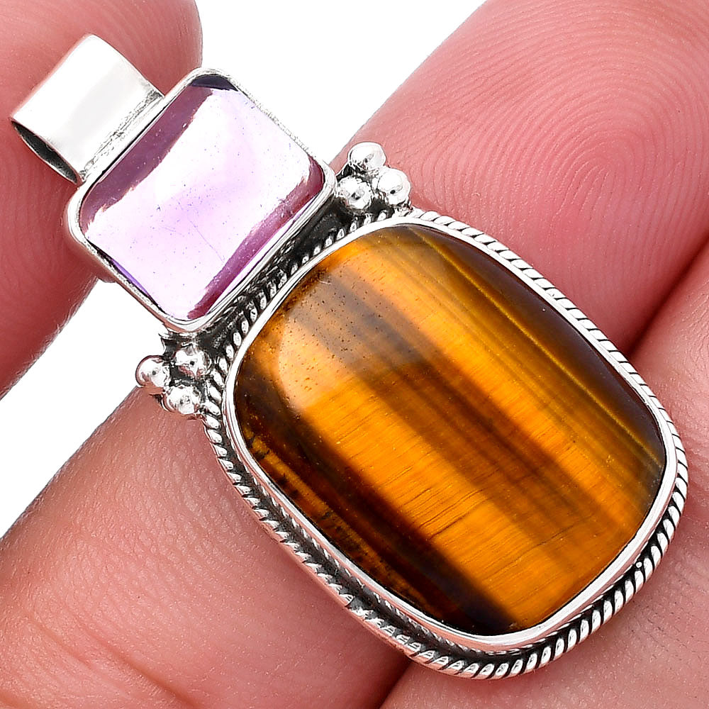 Natural Tiger Eye - Africa & Amethyst Pendant P-1121 SDP145256