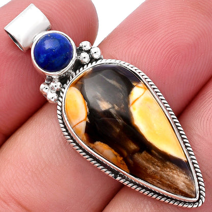 Natural Peanut Wood & Lapis Lazuli Pendant P-1121 SDP145261