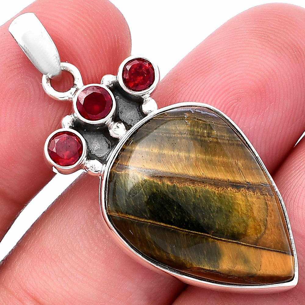 Natural Blue Tiger Eye & Garnet Pendant P-1120 SDP145333