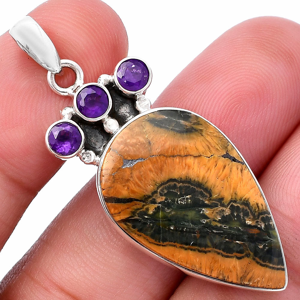 Ocean Jasper - Madagascar & Amethyst Pendant P-1120 SDP145334