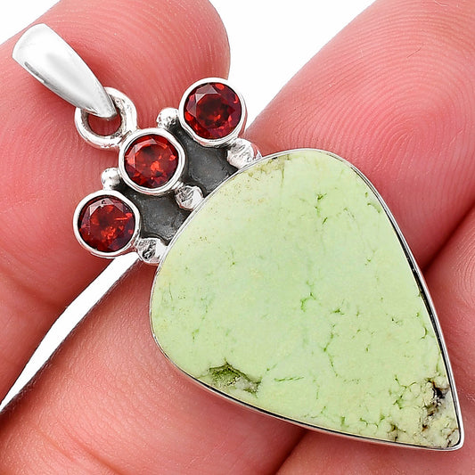 Natural Lemon Chrysoprase & Garnet Pendant P-1120 SDP145353
