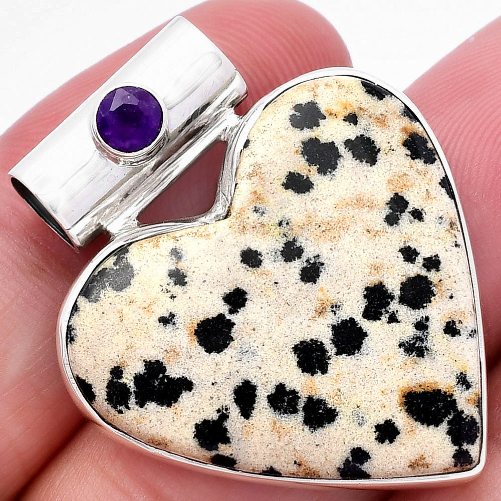 Heart - Natural Dalmatian & Amethyst Pendant P-1300 SDP145360