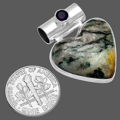 Heart Tree Weed Moss Agate & Amethyst Pendant P-1300 SDP145371