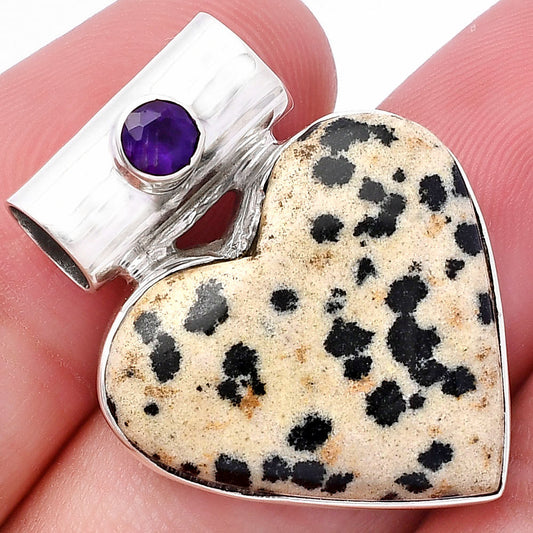 Heart - Natural Dalmatian & Amethyst Pendant P-1300 SDP145376
