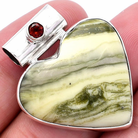Heart - Natural Serpentine & Garnet Pendant P-1300 SDP145377