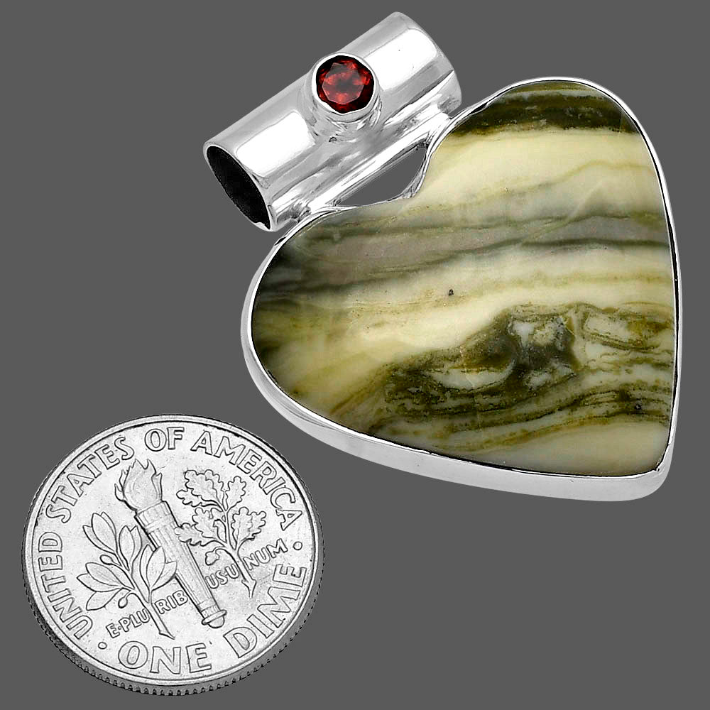 Heart - Natural Serpentine & Garnet Pendant P-1300 SDP145377