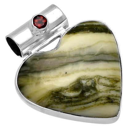 Heart - Natural Serpentine & Garnet Pendant P-1300 SDP145377