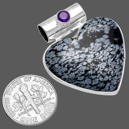 Heart Snow Flake Obsidian & Amethyst Pendant P-1300 SDP145379