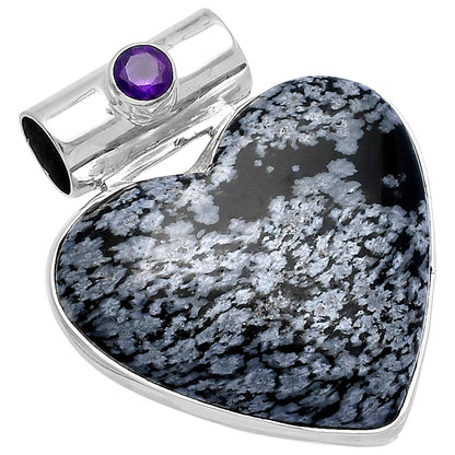 Heart Snow Flake Obsidian & Amethyst Pendant P-1300 SDP145379